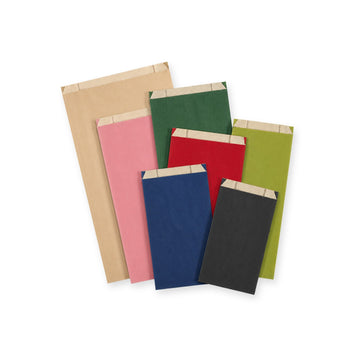 Geschenkzakjes gelijnd kraftpapier — alle klassieke kleuren en formaten